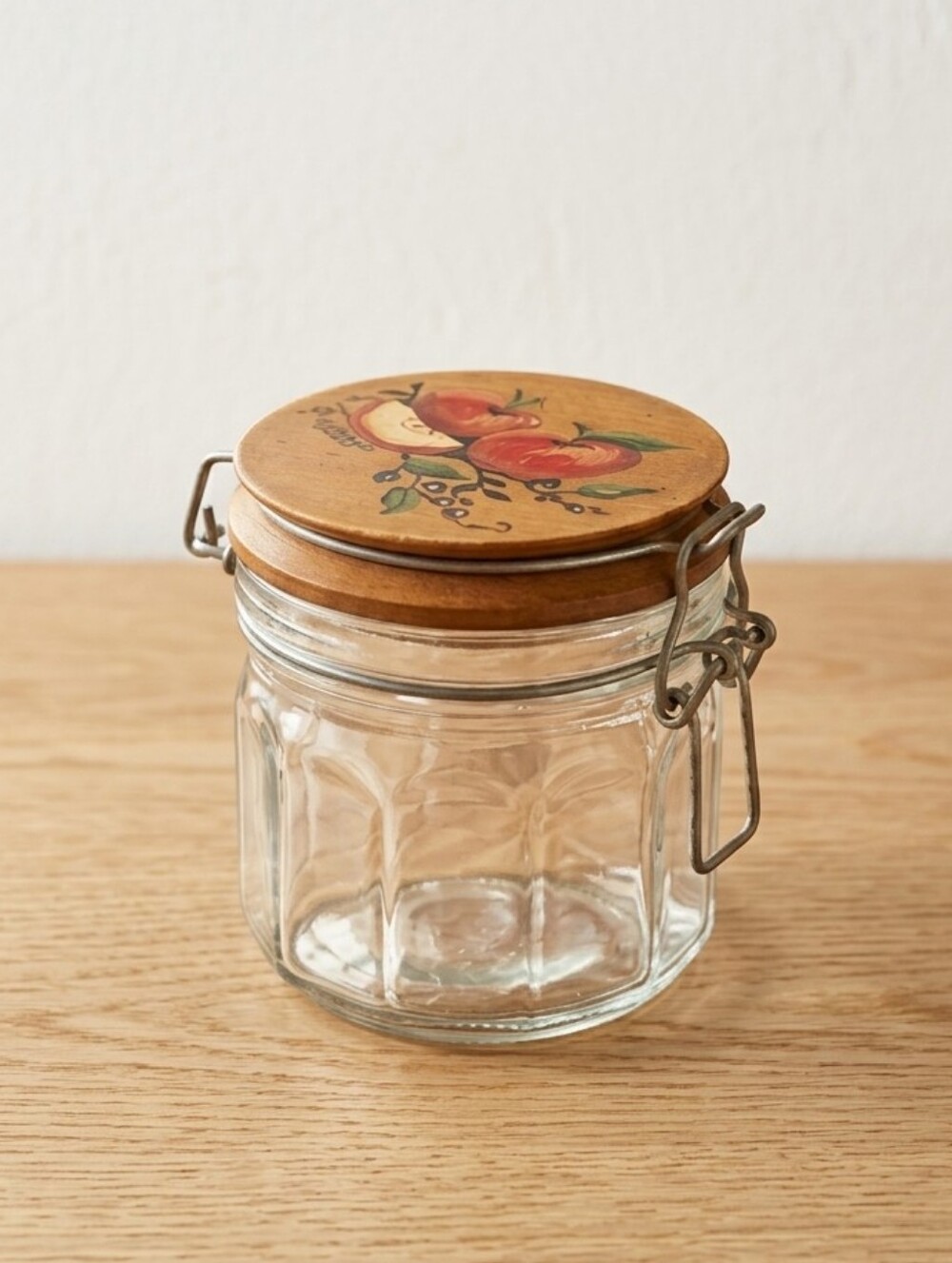 Vintage Glass Jar Hand Painted Apple Lid Farmhouse Kitchen Decor